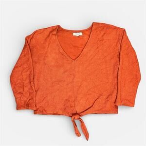Madewell Texture & Thread Burnt Orange Tie Front Crop Top Womens Small